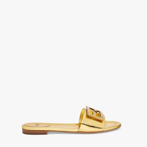 펜디 바게트 나파 가죽 슬라이드 골드