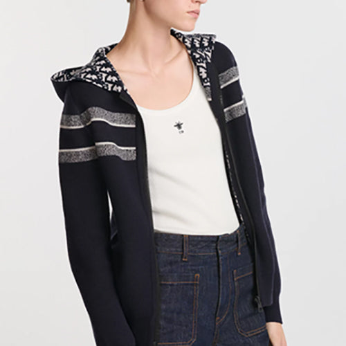 디올 테크니컬 캐시미어 리버시블 후드 지퍼 가디건  네이비 블루