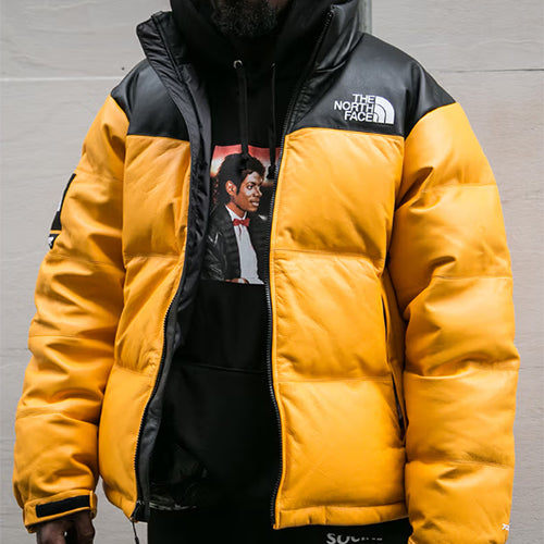 슈프림 x 노스페이스 레더 눕시 자켓 옐로우