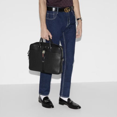 구찌 미디움 브리프케이스 웹 블랙