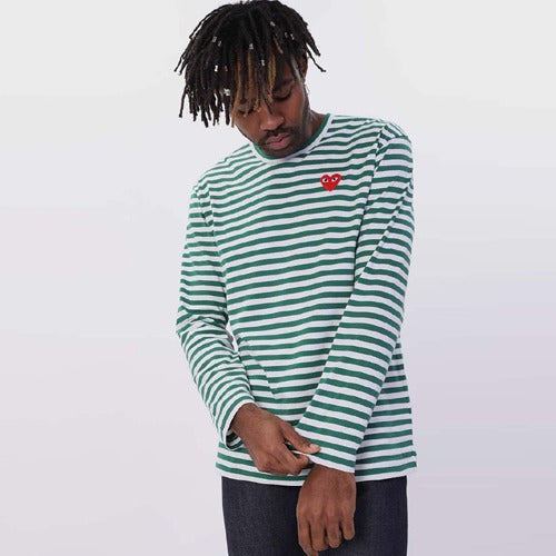 (국내배송) 꼼데가르송 스트라이프 레드 와펜 긴팔 티셔츠 - 3Color 재입고!!!!