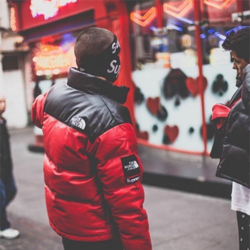 슈프림 x 노스페이스 레더 눕시 자켓 레드