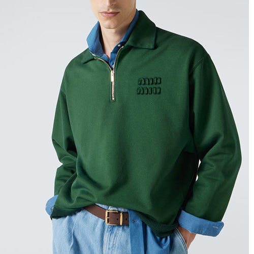 (국내배송) 미우미우 하프 집업 코튼 스웨트셔츠