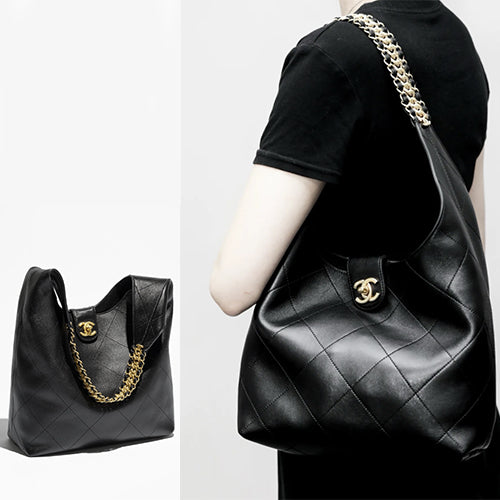 샤넬 라지 호보백 샤이니 골드 메탈