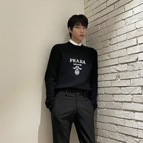 프라다 울 캐시미어 크루넥 스웨터 블랙 (황인엽,금새록 착용)