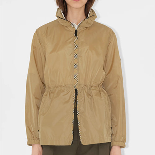 버버리 쇼트 체커 테이프 나일론 파카 자켓 베이지