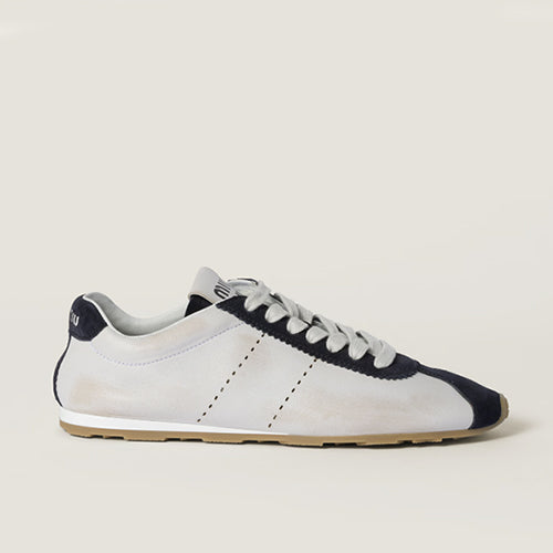 미우 미우 플럼 나파 레더 앤 스웨이드 스니커즈 화이트 블루