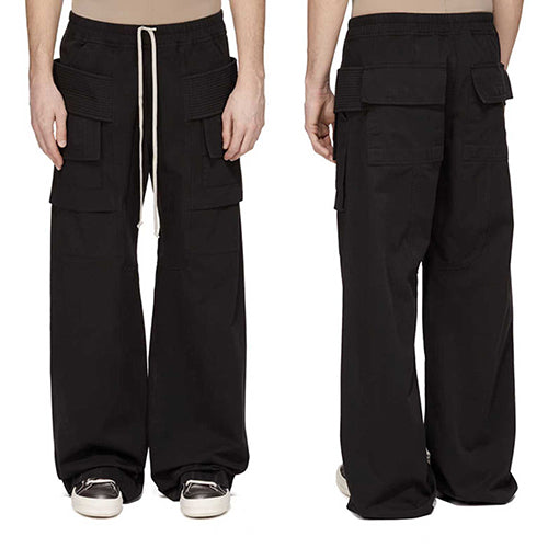 릭 오웬스 다크쉐도우 크리치 카고 크롭 드로우스트링 팬츠 블랙