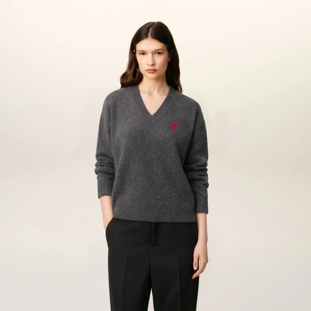 (국내배송,당일출고)아미 드 꾀흐 엠브로이더리 V넥 울 스웨터 (여성)