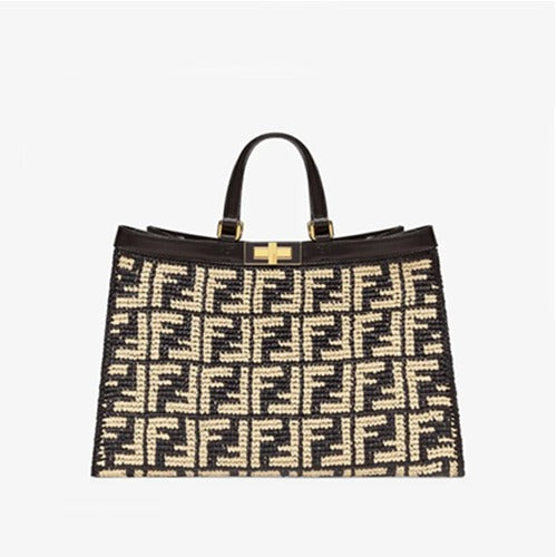 펜디 우븐 라피아 피카부 토트백