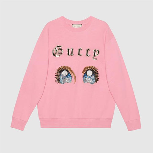 구찌 핑크 만화 눈 맨투맨 티셔츠