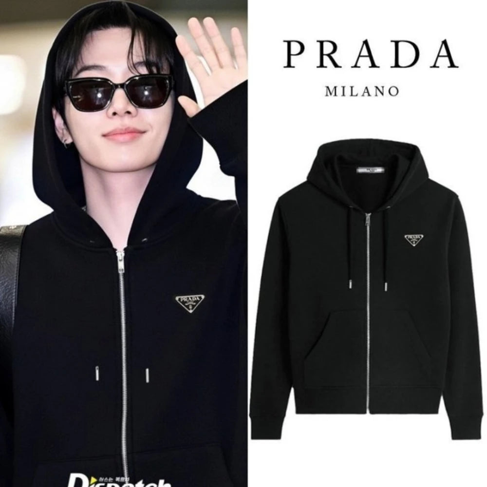 (국내배송, 당일출고) 프라다 코튼 집업 후드 티셔츠 (카리나, 고윤정 등 착용)
