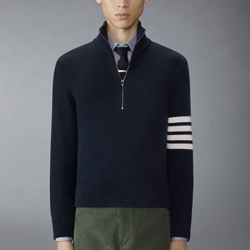 톰브라운 메리노 울 4-바 퍼널 넥 풀오버 네이비