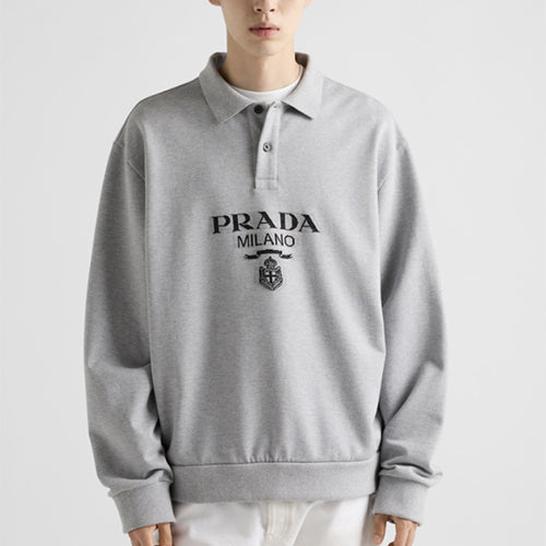 프라다 코튼 폴로 스웨트셔츠 그레이